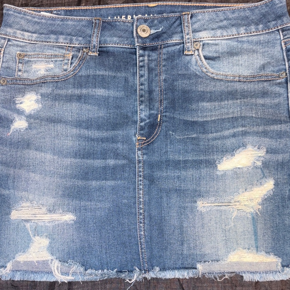 American Eagle Outfitters Blue Distressed Denim Skirt